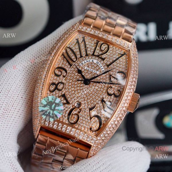 Copy Franck Muller Cintree Curvex Stainless Steel Diamond Face Watch 43mm 1