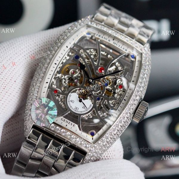 Copy Franck Muller Cintree Curvex Stainless Steel Skeleton Dial Watch 43mm 1