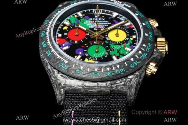 NEW! TW Factory Rolex Daytona DIW Motley Watch NTPT Carbon Black Fabric Leather Strap 1