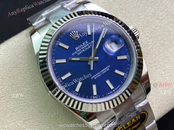 Replica Clean Factory Rolex Datejust Blue Dial 41mm Fluted Bezel Oyster Watch 1