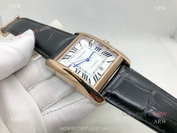 Clone Cartier Tank Automatic Rose Gold White Dial Watch Men 1
