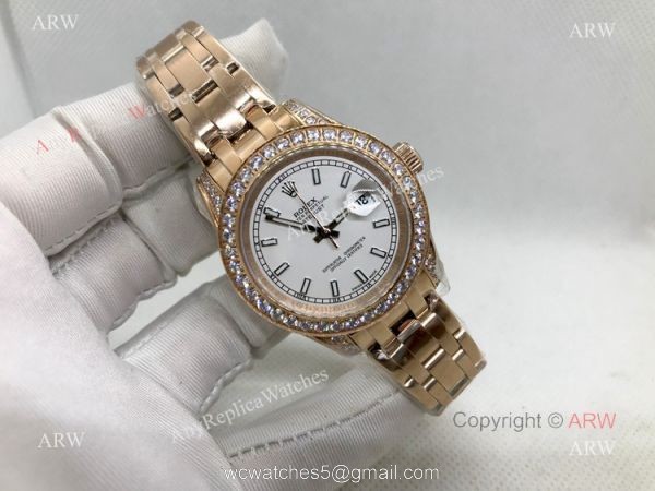 Swiss 2836 Rolex Pearlmaster Rose Gold 34mm Replica Watch 1
