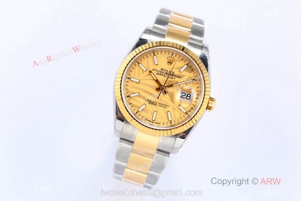 (EW)2021 New Rolex Datejust 36mm EWF 3235 Two Tone Gold Palm Dial AAA Replica 1