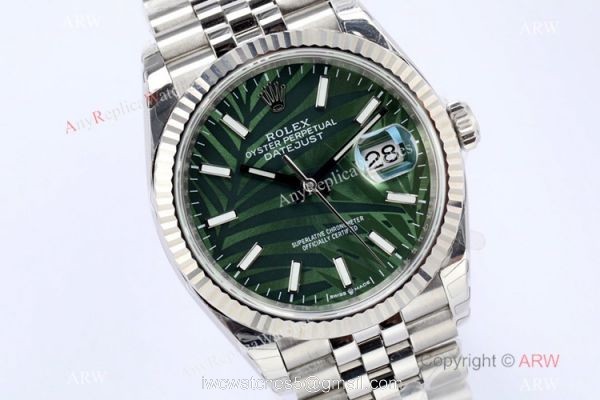 (EW)2021 New Rolex Datejust 36 Stainless Steel Green Palm Dial Watch Swiss 3235 1