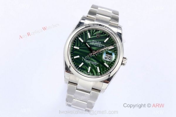 (EW)2021 New Rolex Oyster Datejust 36mm Green Palm Dial Watch Swiss 3235 Movement 1