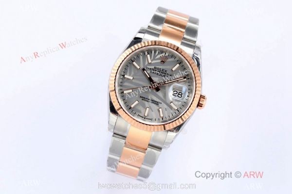 (EW) EW Factory Swiss 3235 Rolex Datejust 36 Gray Palm 2021 Watch 2-Tone Rose Gold Case 1