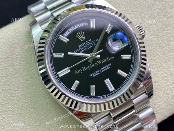 (EW)Rolex Day-Date 40mm 1:1 EWF V2 Swiss 3255 Copy Watch Diamond Markers Silver Presidential bracelet 1