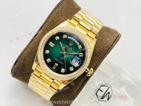 EW Factory V2 Rolex Day Date 40 Diamond Bezel Green Gradient Watch with nfc card 1