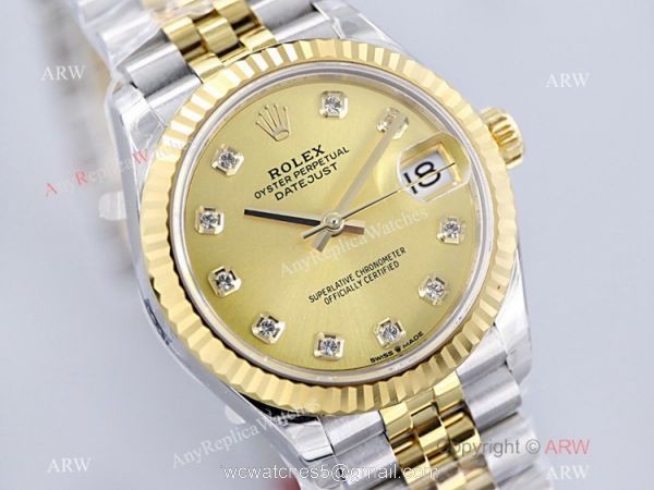 (EW)Swiss Clone Rolex Datejust 31mm Jubilee Watch 2-Tone Champagne Face 1