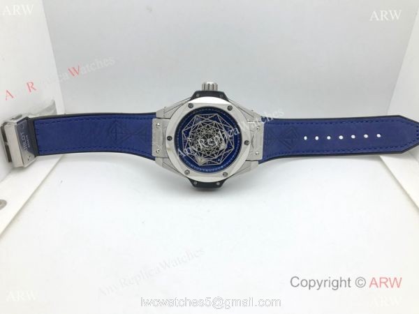 Replica Hublot Big Bang Sang Bleu Watch Automaitc Blue Gummy Strap 1