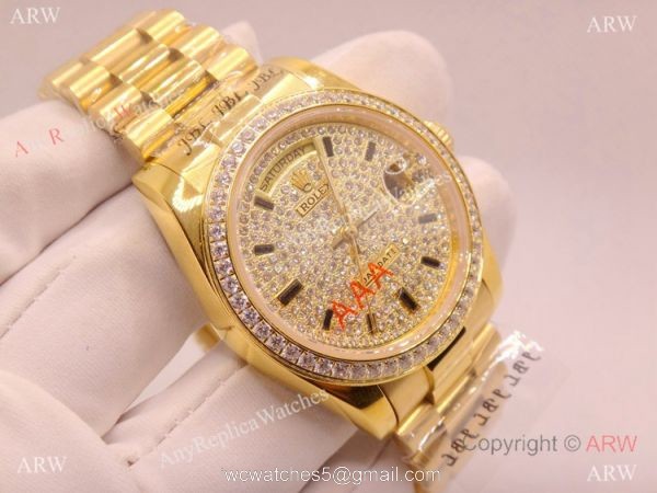 Iced Out Rolex Day-Date Presidential Yellow Gold Watch 36mm 1