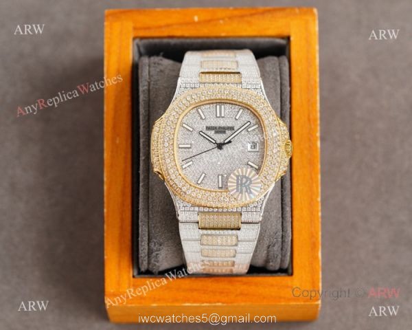AAA Grade Copy Patek Philippe Nautilus Swiss 9015 Watch 40mm Gold Diamond Dial 2-Tone 1