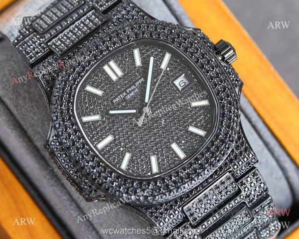 Swiss Grade One Patek Philippe Nautilus Iced Out 9015 Watch Solid Black 1