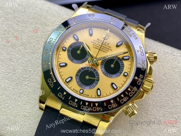 Swiss Copy Rolex Daytona Asia7750 Men Watch Champagne Dial Oysterflex Rubber Strap 1
