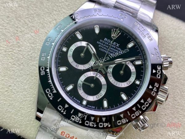 Swiss Copy Rolex Daytona A7750 Chronograph Watch 904L Steel Black Dial Ceramic Bezel 40mm 1