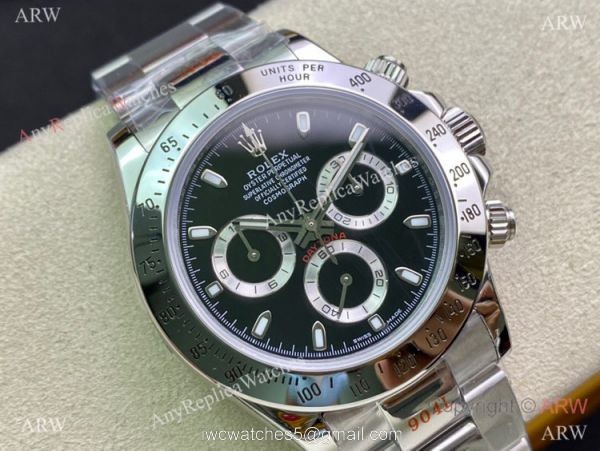 Swiss Copy Rolex Daytona A7750 Chronograph Watch 904L Silver Steel Black Dial 1