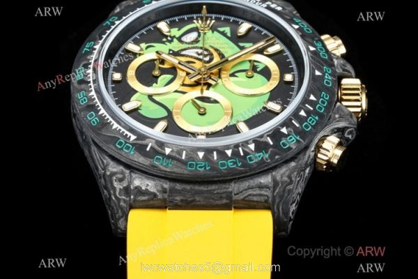 TW Factory Rolex Carbon-Lime Daytona Swiss 7750 Watch Yellow Rubber Strap 1