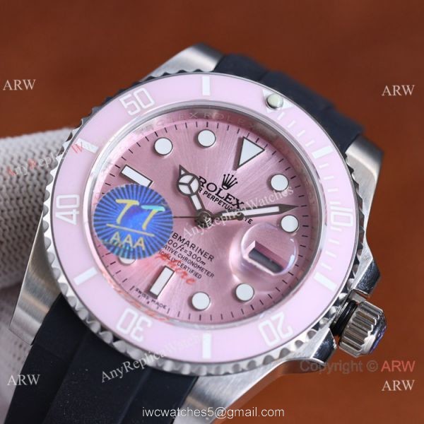 Swiss Quality Rolex Submariner Pink Watch Citizen 8215 Black Oysterflex Rubber Strap 1