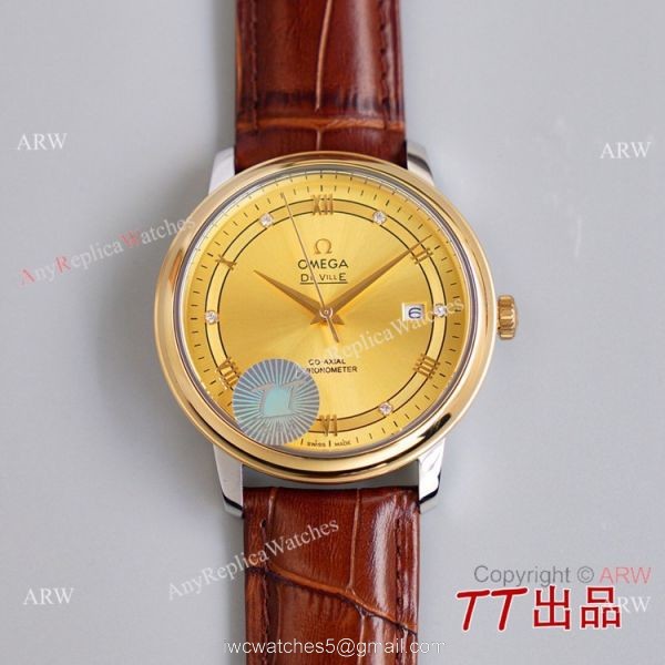 Swiss Quality Copy Omega De Ville Co-Axial Watch 8215 Movement Chocolate Dial Leather Strap 1