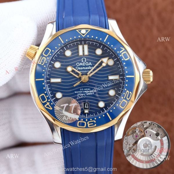 Swiss Quality Copy Omega Seamaster 300m Citizen Watch Two Tone Rose Gold Blue Rubber Strap 1