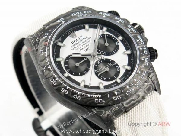 Super Clone Rolex Daytona Diw Carbon Swiss 4130 Noob Factory Panda Dial on White Nylon Strap 1