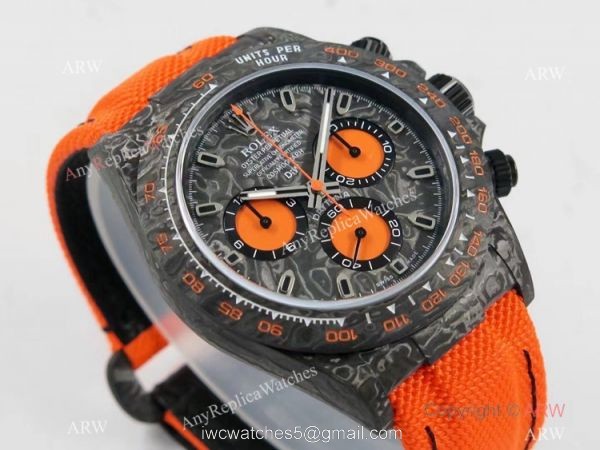 Super Clone Rolex Diw Daytona Noob Factory Forged Carbon Orange Nylon Strap Swiss 4130 1