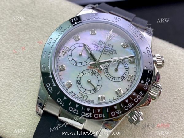 Swiss Grade Rolex Daytona A7750 Watch White MOP Dial Oysterflex Rubber 1