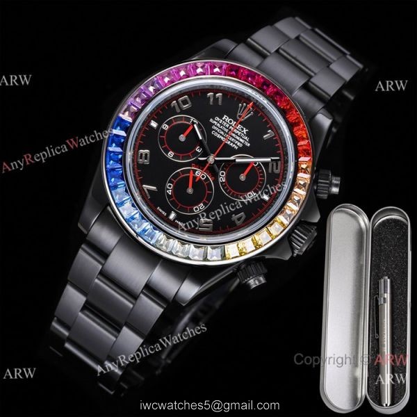 2021 New! Swiss Replica Daytona Rolex Blaken 7750 Watch Black Venom Rainbow Bezel Arabic Numerals 1