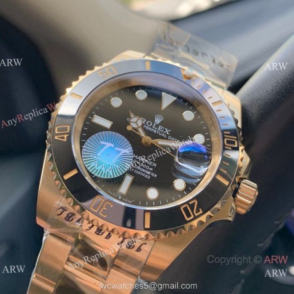 Swiss Quality AAA Replica Rolex Submariner Citizen 8215 Watch Yellow Gold Black 40mm 1