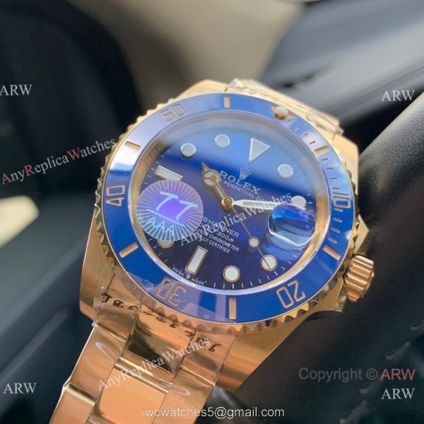 Swiss Quality AAA Replica Rolex Submariner Citizen 8215 Watch Yellow Gold Blue Dial 40mm 1