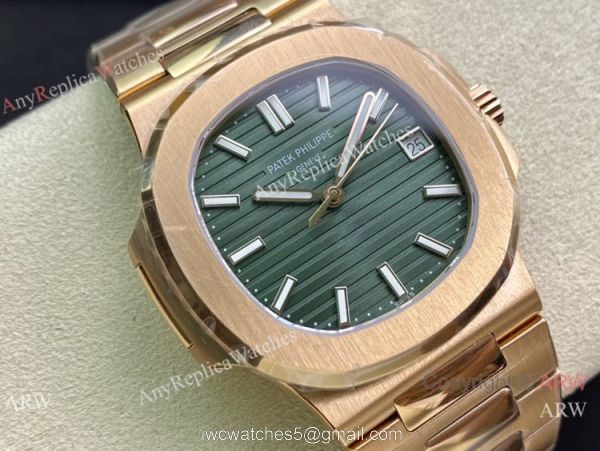 Swiss Copy Patek Philippe Nautilus Cal 324 sc Watch Rose Gold Olive Green Dial 1