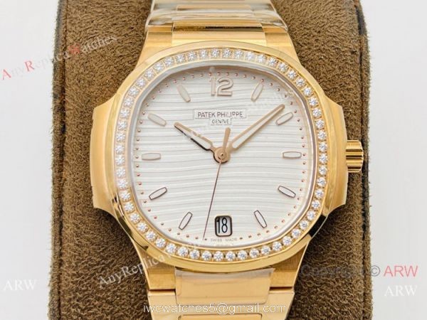 3K Factory 1:1 Replica Patek Philippe Nautilus Rose Gold Ladies Diamond Watch 34mm 1