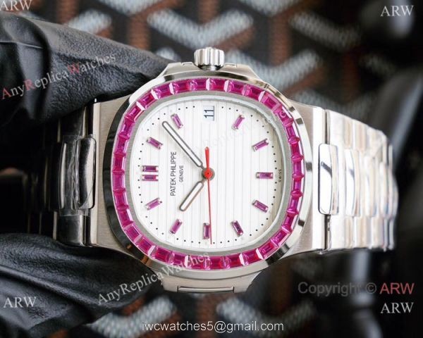 New! Swiss Replica Patek Philippe Nautilus Watch Stainless Steel Pink Diamond Limited New PP5711 1