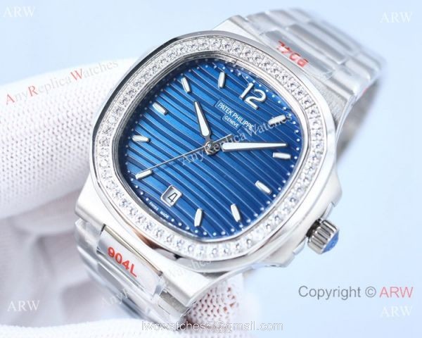 Swiss Quality Patek Philippe Nautilus 8215 Automatic Watch Diamond Bezel White Dial 1