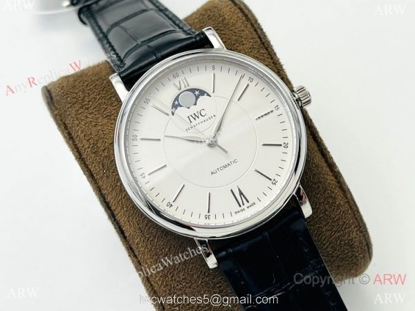 Swiss Replica IWC Portofino Moon watch IWS Factory Cal 35800 Watch Black Leather Strap 1