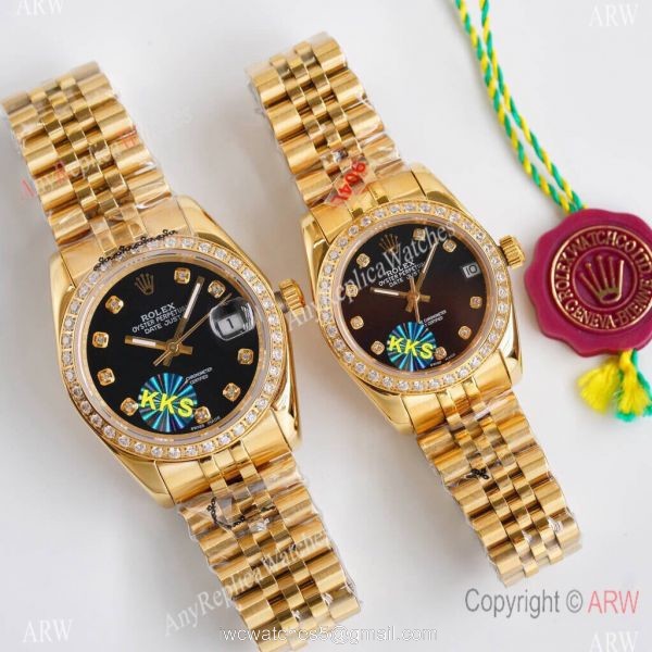 Replica ROLEX Datejust All Gold Diamond 28mm/36mm Citizen 8215 Watch 1