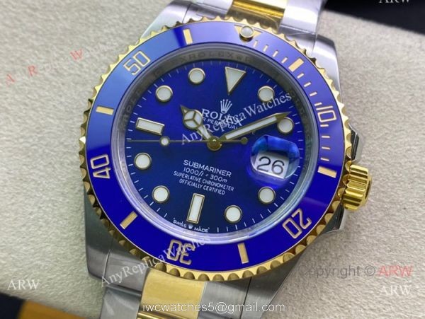 (JVS) Swiss Grade Rolex Submariner 41mm JVS Factory swiss 3235 Wrist 2-Tone Blue Dial 1