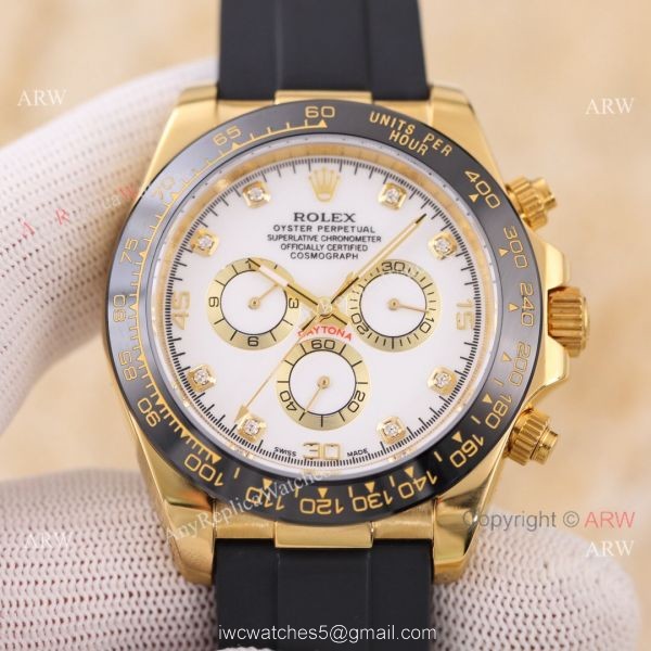 Knock-off V3 Rolex Daytona 43MM White Face Gold Case Rubber Strap Watch 1