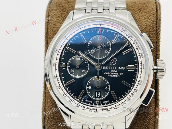 G8 Factory Breitling Premier B01 Chronograph 42 Watch A7750 Black Face 316L Steel 1