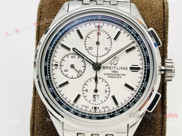 G8 Factory Breitling Premier B01 Chronograph 42mm Watch A7750 White Face 316L Steel 1