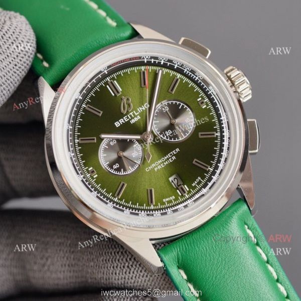 Copy Breitling Premier B01 Green Dial Leather Strap 42MM Men Watch 1