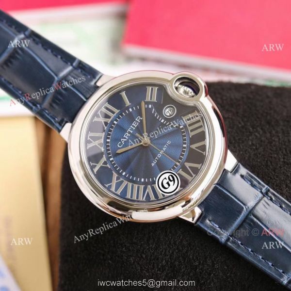 Fake Balloon Blue Cartier V6 Blue Dial Watch with Blue Leather Strap 1