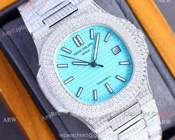 Iced Out Patek Philippe Nautilus Baby-Blue limited edition Watch for 170th anniversary 1