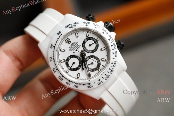 New! Swiss Replica Rolex Daytona AET Modified White Ceramic Black Crown watch A7750 Movement 1