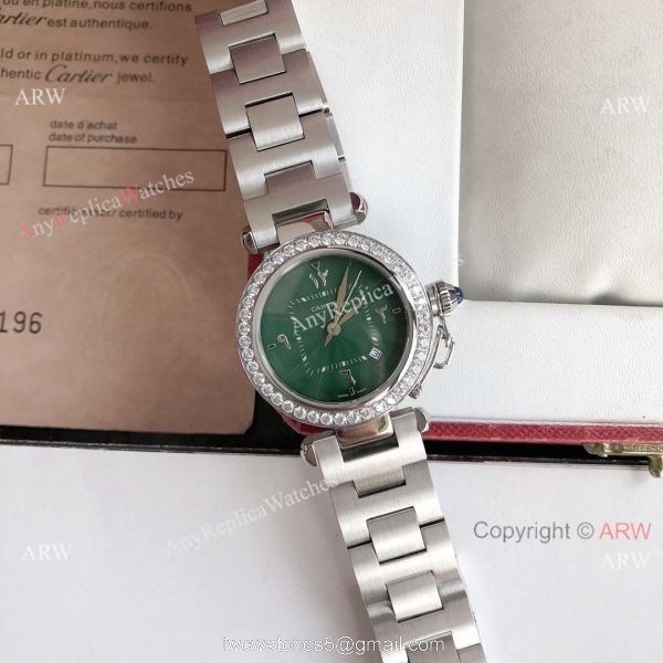 New Replica Cartier Pasha Diamond Bezel Deep Green Dial 316L SS Watch With Arabic Markers 1