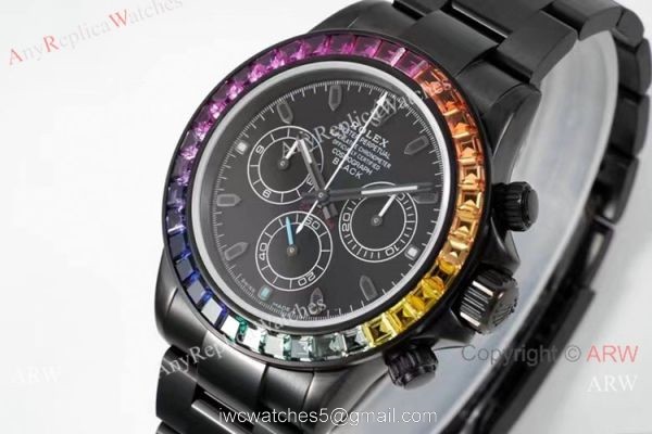 NEW! Noob Factory 4130 Rolex Daytona Blaken &8216;Black Venom Rainbow Bezel Watch 40mm 1