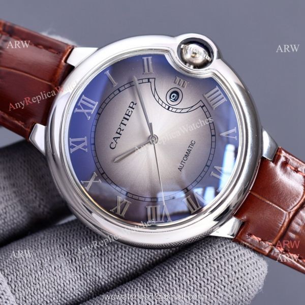 Copy Balloon Blue Cartier Gradient Face Gold Case 42MM Watch Leather Strap 1