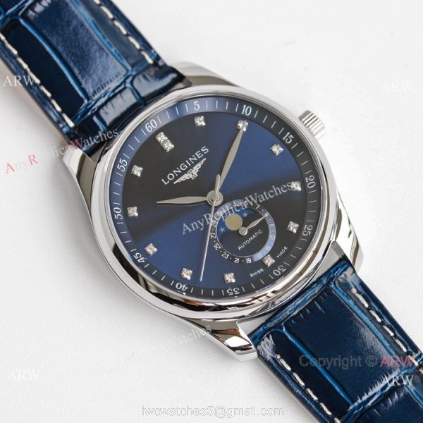 (GF) Swiss Copy Longines Master Bucherer Blue Moonphase dial Watch Leather Strap 40mm 1