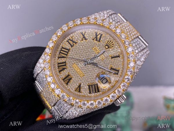 Iced Out Two Tone Rolex Datejust II Replica Watch 2836 Movement Roman Markers 41mm 1
