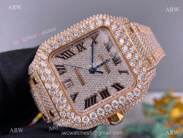 BV Factory Cartier Santos de Watch Iced Out Rose Gold Case 1